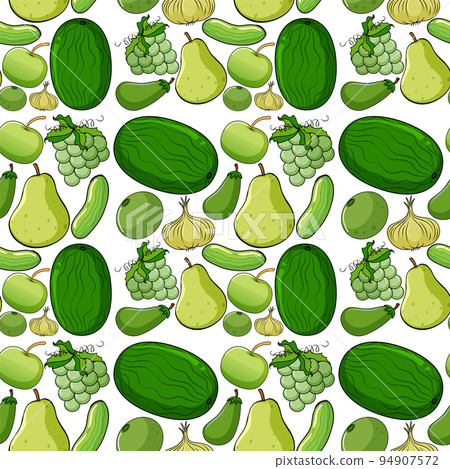 Seamless background design with green fruits and vegetables Seamless background design with green fruits and vegetables 94907572