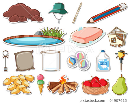Sticker set of mixed daily objects 94907613