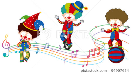 Clown with music note performing Clown with music note performing 94907654