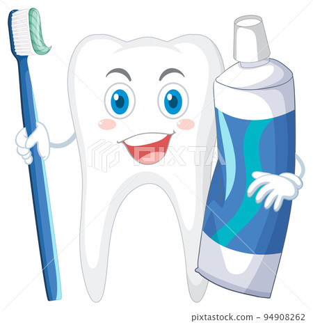 Happy cleaning a big tooth with a brush and dental floss Happy cleaning a big tooth with a brush and dental floss 94908262