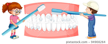 Happy kids brushing teeth with a toothbrush on white background Happy kids brushing teeth with a toothbrush on white background 94908264