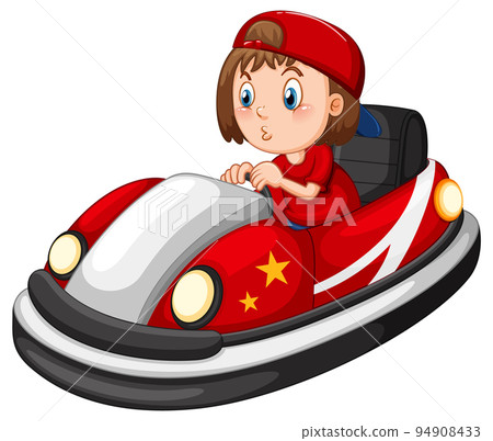 A girl driving bumper car in cartoon design A girl driving bumper car in cartoon design 94908433