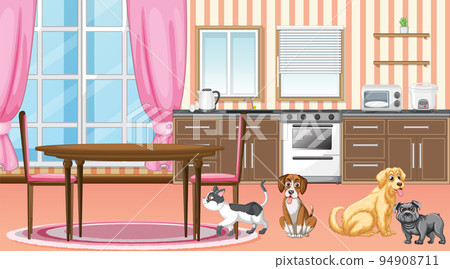 Set of different domestic animals in kitchen 94908711