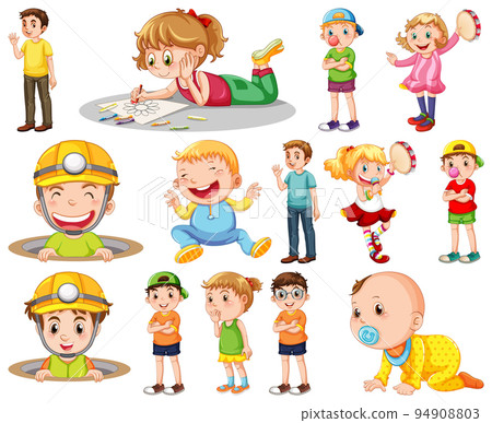 Happy children in different actions Happy children in different actions 94908803