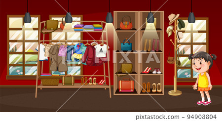 Scene with girl shopping clothes Scene with girl shopping clothes 94908804
