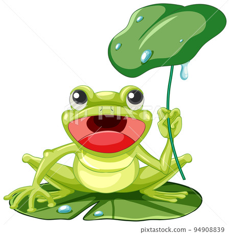 Cartoon frog holding lotus leaf 94908839