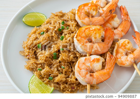 fried rice with shrimps skewers fried rice with shrimps skewers 94909887