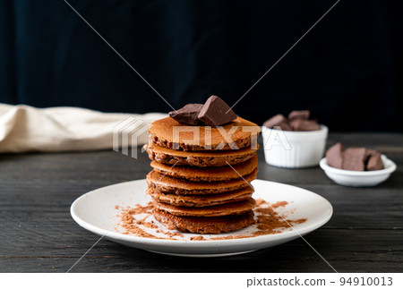 chocolate pancake stack on plate chocolate pancake stack on plate 94910013