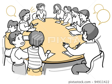 A meeting around the children's desks 94911422