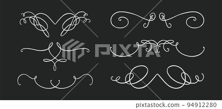 Flourish ornament as monogram or divider for wedding invitations and other designs. Handdrawn flourish isolated in black background. Vector illustration 94912280