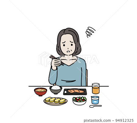 沒有食慾，不能吃，味覺障礙，中年婦女，中年，吃，飲食失調，夏天疲勞，例證 94912325