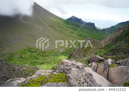 View of the square surface of Mt. Asama's hot spring from the vicinity of Mt. Nokogiri on Mt. Asama's outer rim July 23, 2022 View of the square surface of Mt. Asama's hot spring from the vicinity of Mt. Nokogiri on Mt. Asama's outer rim July 23, 2022 94913232