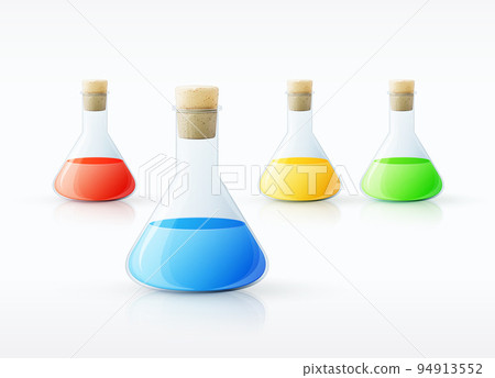 Different laboratory glassware with color liquid and transparent glass Different laboratory glassware with color liquid and transparent glass 94913552