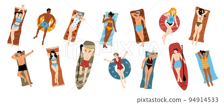 People sunbathing on summer beach 94914533