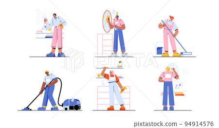 Cleaning service at home, janitors team in uniform 94914576