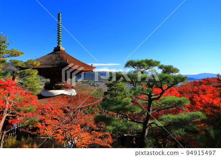 [京都府] 晴天的常寂光寺 Tahoto 寶塔和紅葉 94915497