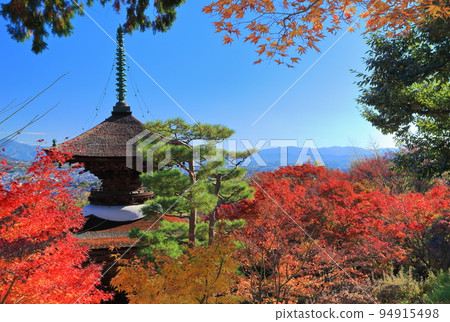 [京都府] 晴天的常寂光寺 Tahoto 寶塔和紅葉 94915498