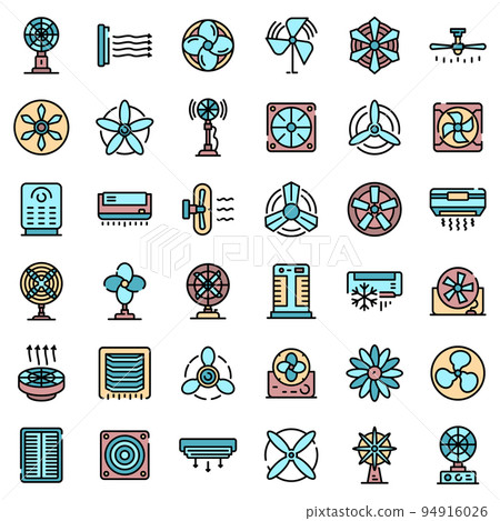 Ventilator icons set. Outline set of ventilator vector icons thin line color flat on white 94916026