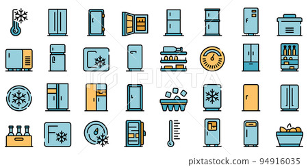 Fridge icons set. Outline set of fridge vector icons thin line color flat on white 94916035