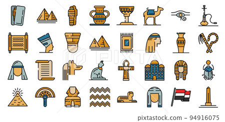 Egypt icons set. Outline set of Egypt vector icons thin line color flat on white Egypt icons set. Outline set of Egypt vector icons thin line color flat on white 94916075