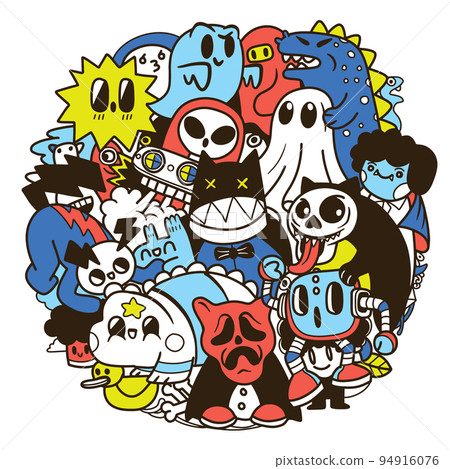Vector illustration of Funny monsters circle shape pattern 94916076