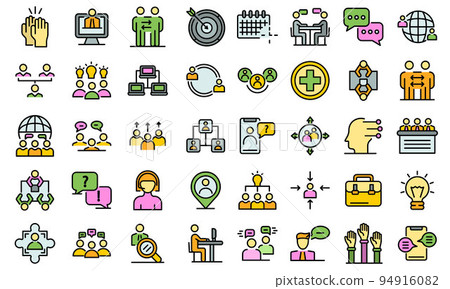 Advice icons set. Outline set of advice vector icons thin line color flat on white 94916082