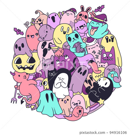 cute little ghost in a circle, hand drawn cute little ghost in a circle, hand drawn 94916106