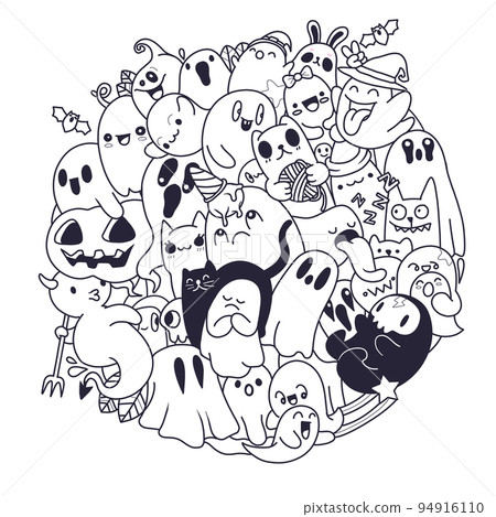 cute little ghost in a circle, hand drawn 94916110