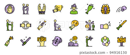 Violence icons set. Outline set of violence vector icons thin line color flat on white 94916130