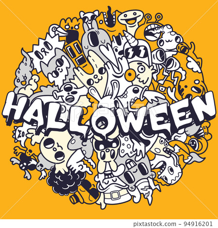 Vector illustration of Funny monsters circle shape pattern Vector illustration of Funny monsters circle shape pattern 94916201