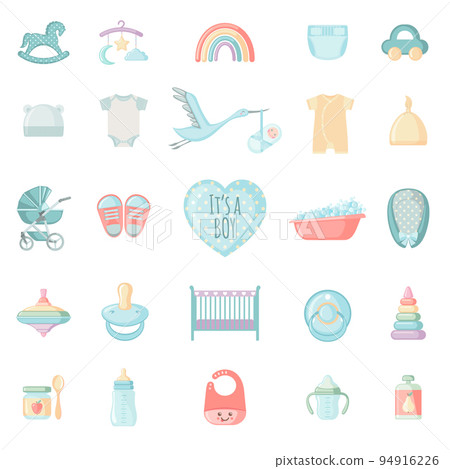Set of cute baby elements for boy. Baby shower collection. 94916226