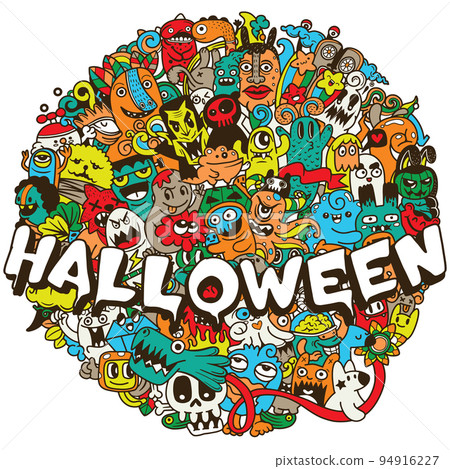 Vector illustration of Funny monsters circle shape pattern Vector illustration of Funny monsters circle shape pattern 94916227