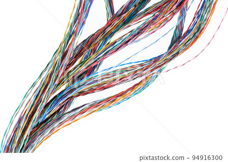 Electrical cable wire used in telecommunications network isolated on white background Electrical cable wire used in telecommunications network isolated on white background 94916300