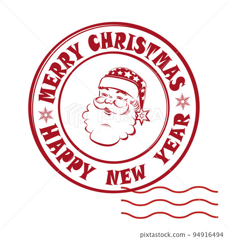 Round stamp with silhouette of Santa Claus in a hat with stars, design element 94916494