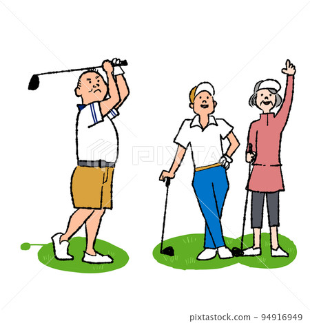 Three people enjoying golf Family Senior 94916949