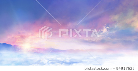 日出天空雲海風景插畫新年賀卡新年手繪 94917625