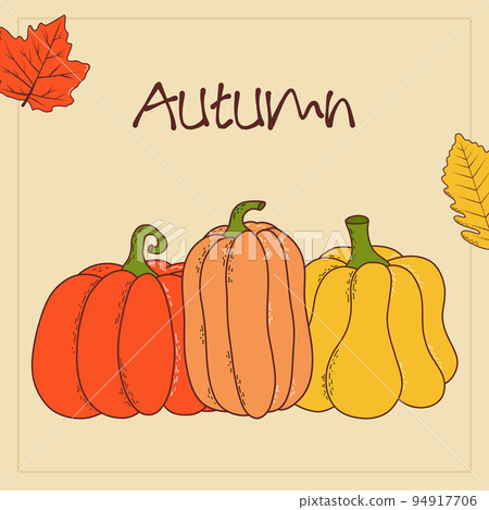 Happy Thanksgiving hand drawn invitation or greeting card. Vector illustration Happy Thanksgiving hand drawn invitation or greeting card. Vector illustration 94917706
