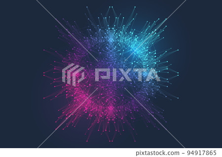 Quantum computing concept. Deep learning artificial intelligence. Big data algorithms visualization for business, science presentations, posters, covers, vector illustration. 94917865