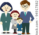 Illustration of a family of four in full dress 94917882
