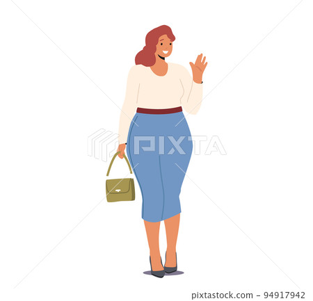 Bodypositive, Acceptance Concept. Happy Big Chubby Woman, Attractive Girl With Plus Size Figure In Stylish Outfit 94917942