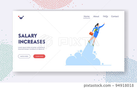 Salary Increase Landing Page Template. Working Success, Startup. Happy Business Woman or Manager Fly on Jetpack to Goal Salary Increase Landing Page Template. Working Success, Startup. Happy Business Woman or Manager Fly on Jetpack to Goal 94918018