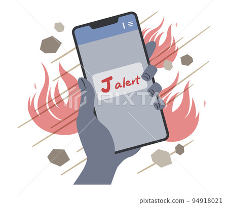 Illustration of the hand of a smartphone viewing J-Alert 2 Illustration of the hand of a smartphone viewing J-Alert 2 94918021