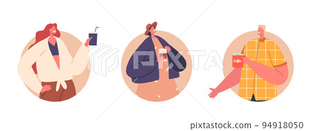 People With Coffee Cups Isolated Round Icons Or Avatars. Modern Male Or Female Characters Refreshment With Takeaway Mugs People With Coffee Cups Isolated Round Icons Or Avatars. Modern Male Or Female Characters Refreshment With Takeaway Mugs 94918050