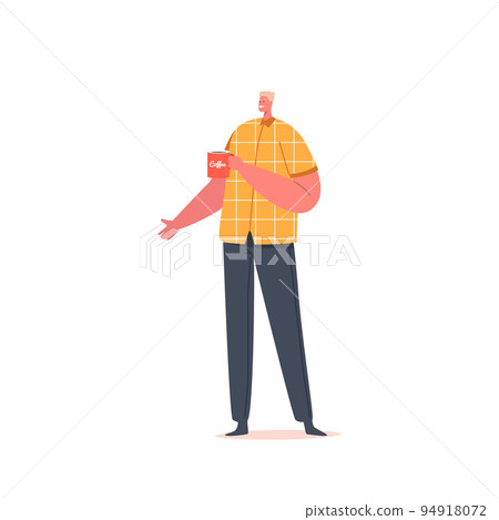 Man Drinking Coffee during Break, Male Character Relaxing at Lunch Time In Office or Home Isolated On White Background 94918072