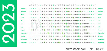 Green and grey inear calendar 2023 template with moon phases Green and grey inear calendar 2023 template with moon phases 94918398