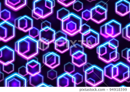Purple and blue neon hexagons seamless pattern Purple and blue neon hexagons seamless pattern 94918399