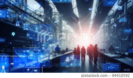 Factory workers and digital data 94918592