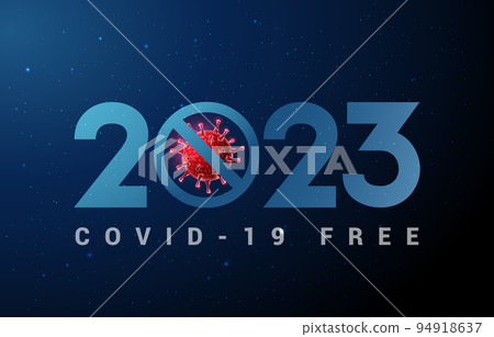 Abstract Happy 2023 New Year greeting card with coronavirus Abstract Happy 2023 New Year greeting card with coronavirus 94918637