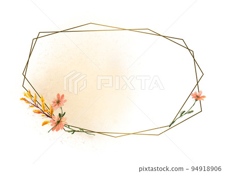 Beautiful golden geometric frame with autumn mood. Watercolor hand drawn fall illustration. For cards design, banners, packaging etc. 94918906
