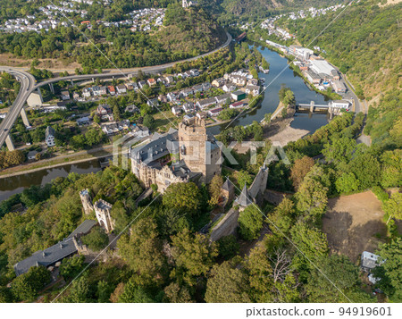 Aerial view Lahneck Castle at lahn River Valley by City Lahnstein near Koblenz in Germany Built 1226 Aerial view Lahneck Castle at lahn River Valley by City Lahnstein near Koblenz in Germany Built 1226 94919601